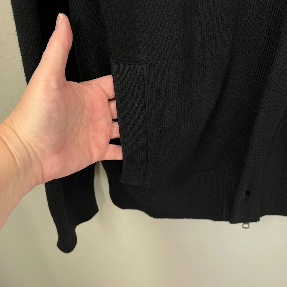 Banana Republic Black Full Zip Mock Neck Sweater Men XL Modern Rib Jacket Preppy